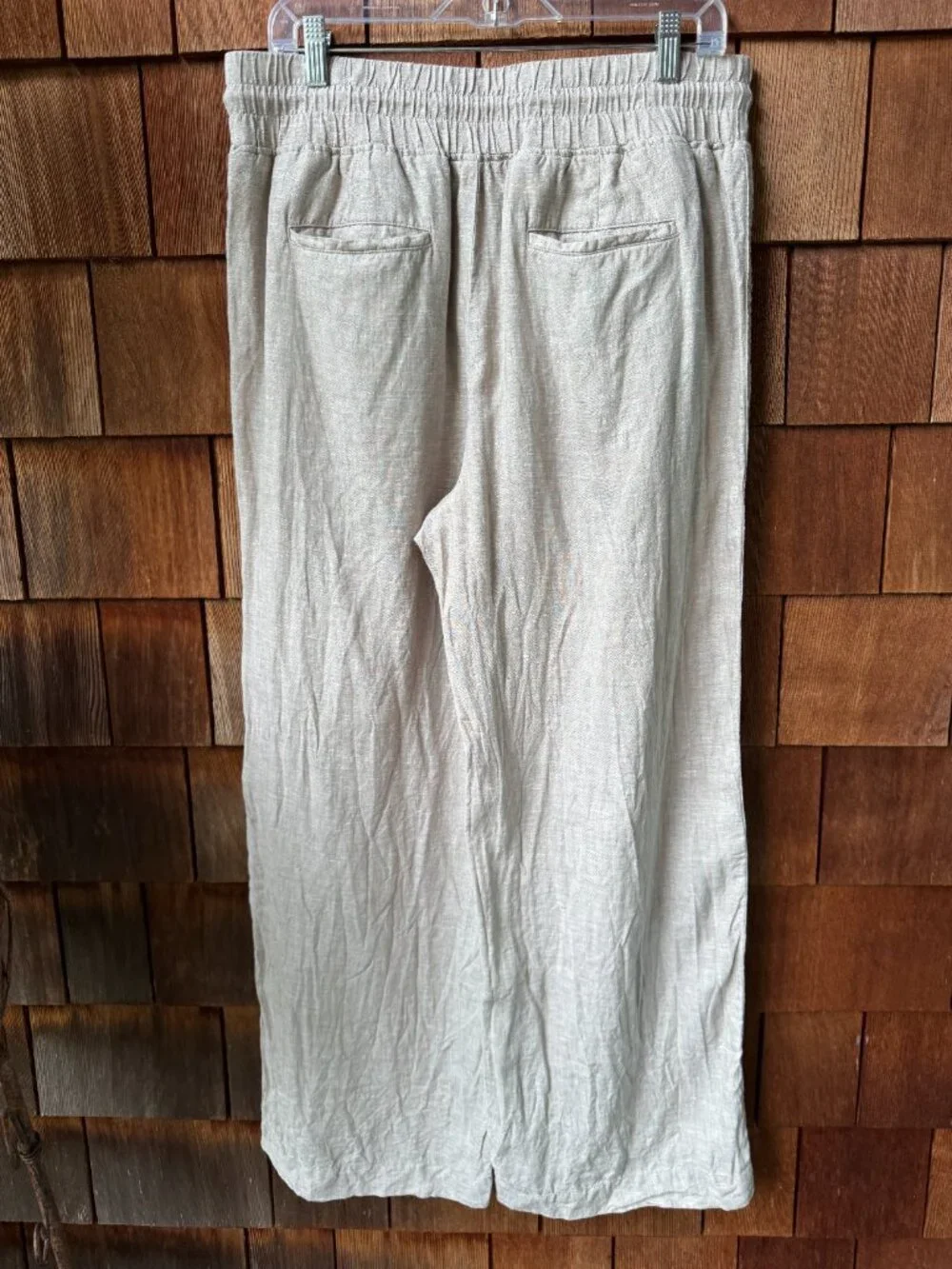 Quince Flax Tan 100% Linen Elastic Waist Pants in Women's Large